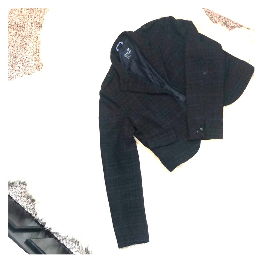 Blue and brown plaid blazer